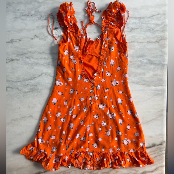 Free People Women’s Like a Lady Printed Mini Orange Dress Size S - Picture 7 of 15